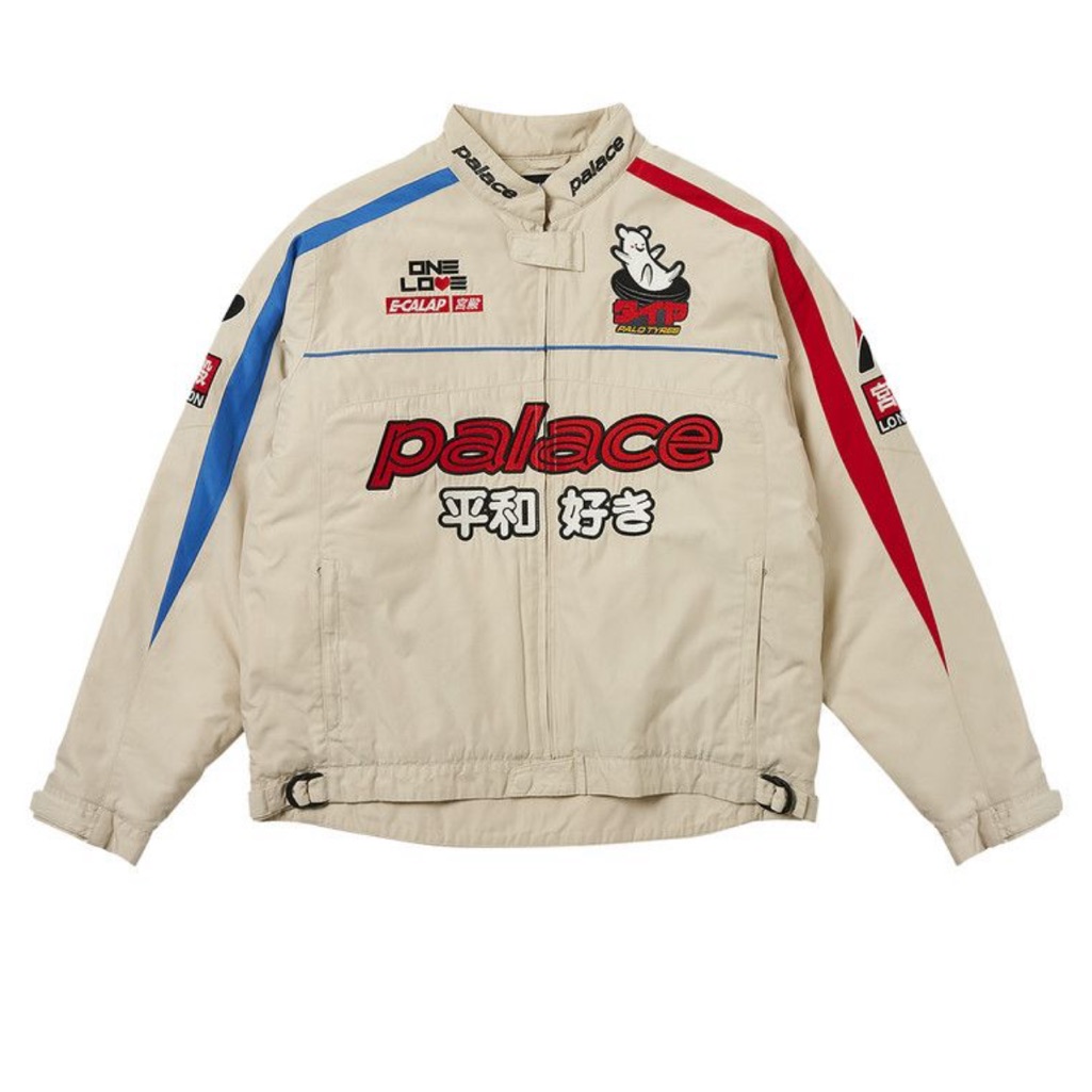 Palace Beige Bomber Jacket With Red And Blue Accents